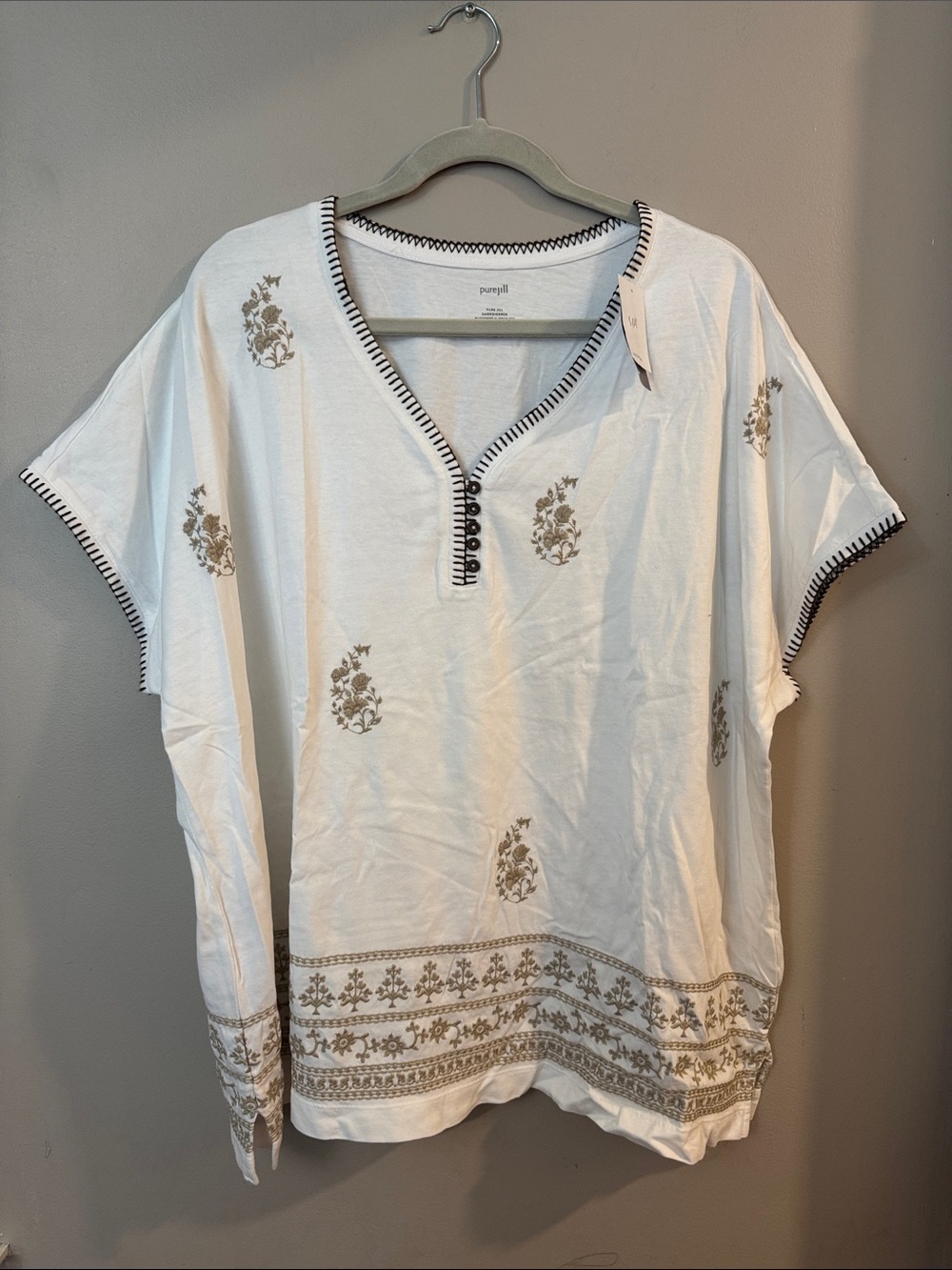 NWT Pure Jill J. Jill White Embroidered Boho Short Sleeve Top